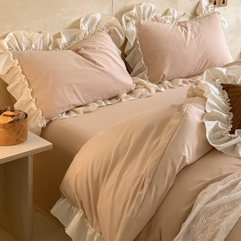 Vintage Earth Tone Large Ruffle Bedding Set / Pink