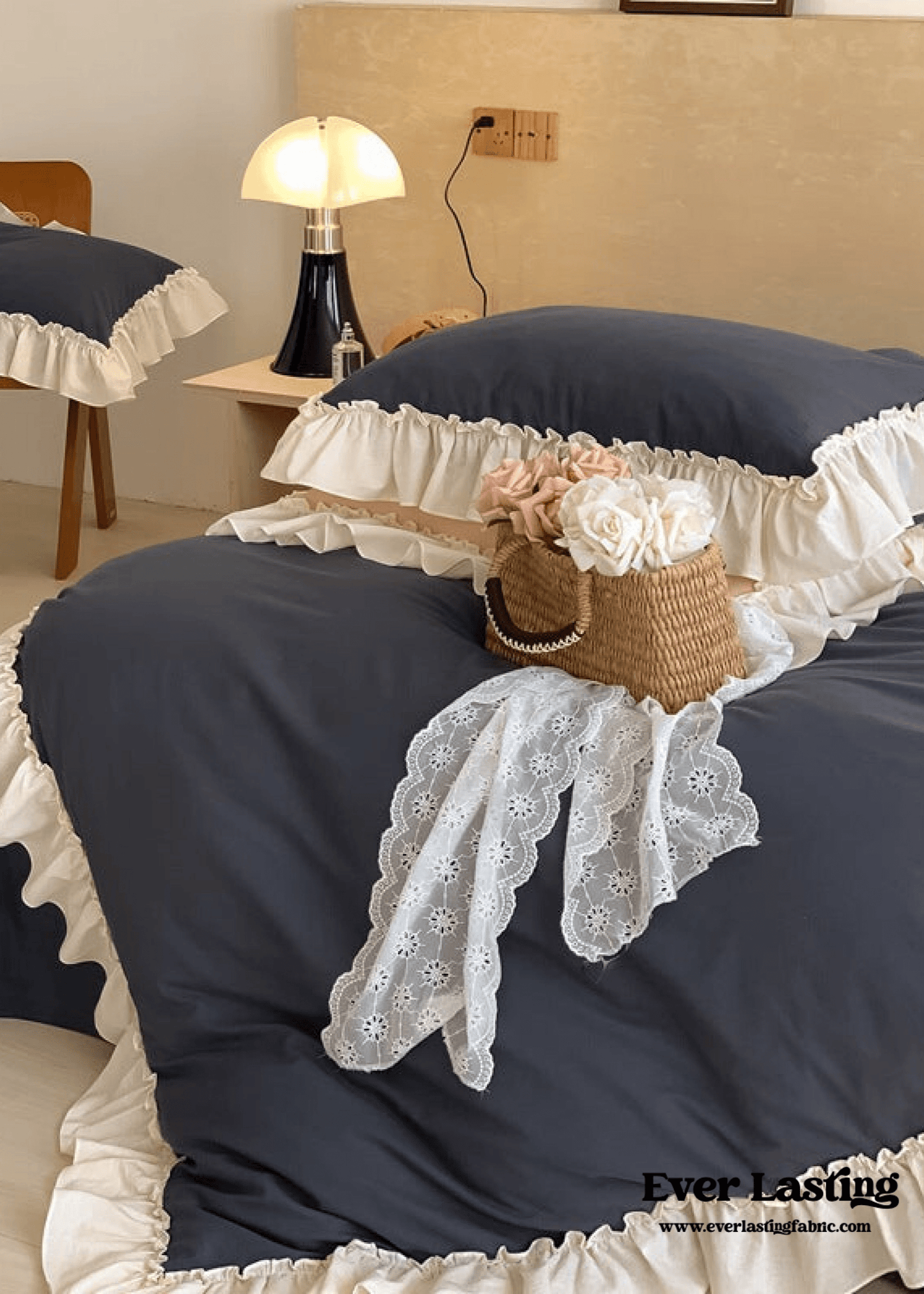 Vintage Earth Tone Large Ruffle Bedding Set / Pink