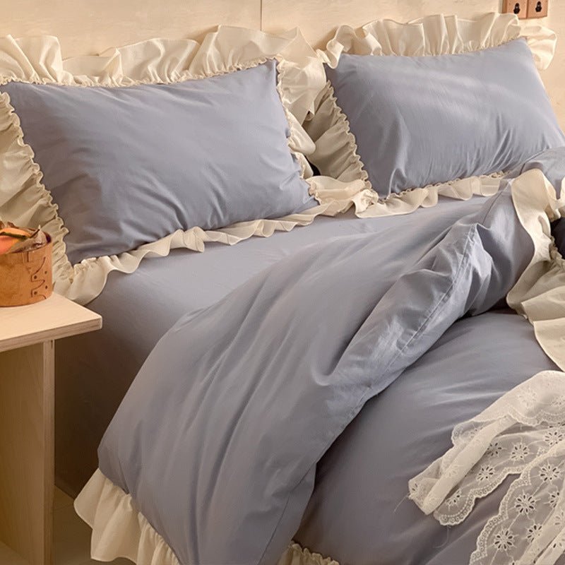Vintage Earth Tone Large Ruffle Bedding Set / Royal Blue