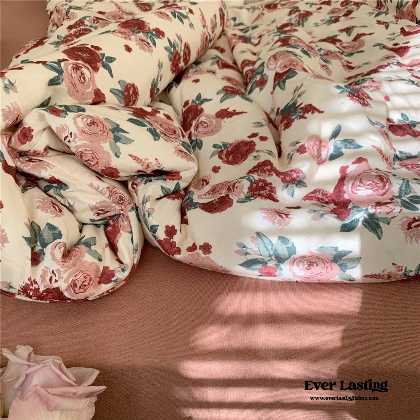 Vintage Floral Jersey Knit Bedding Set / Rust Pink