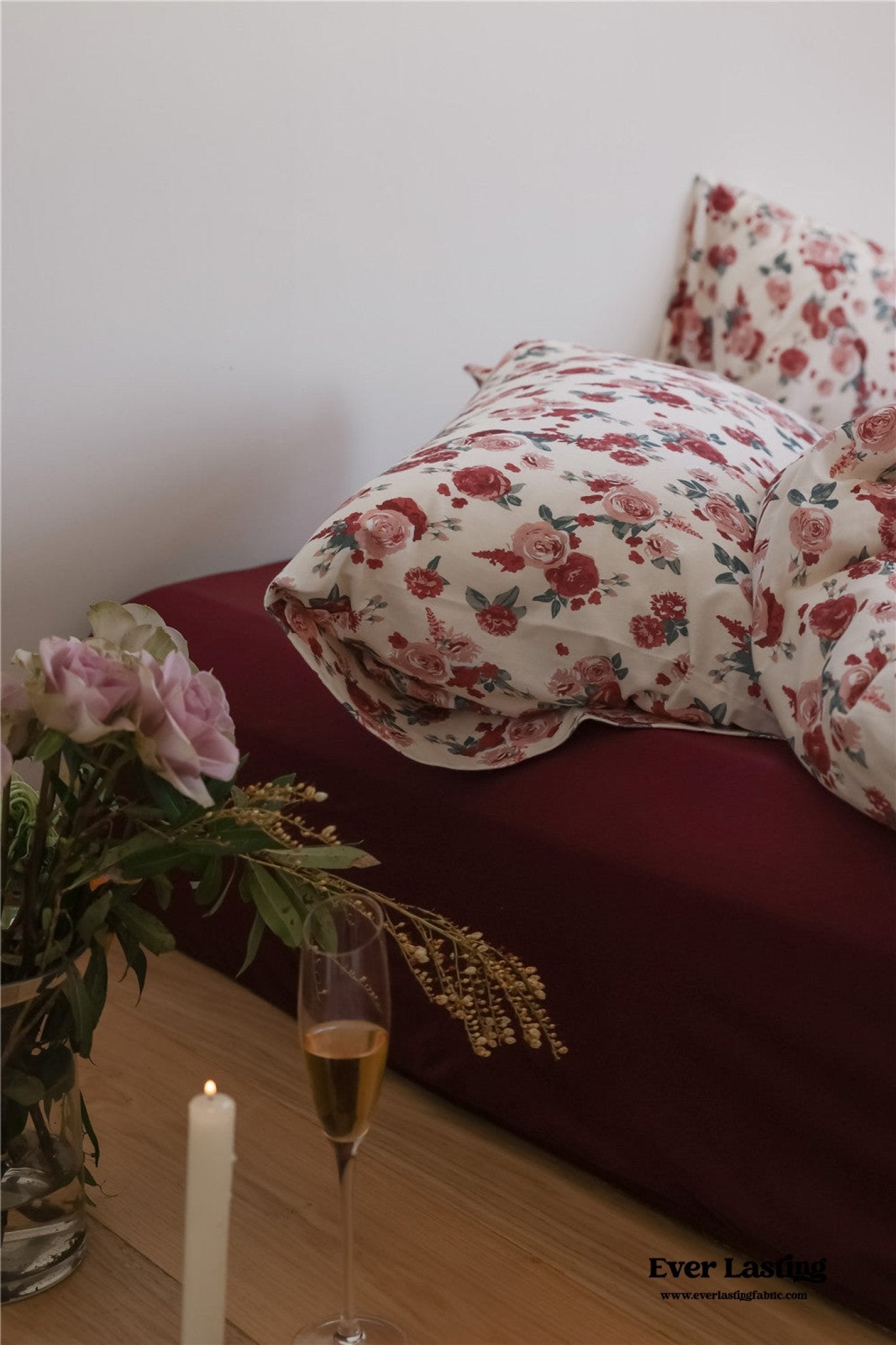 Vintage Floral Jersey Knit Bedding Set / Rust Pink