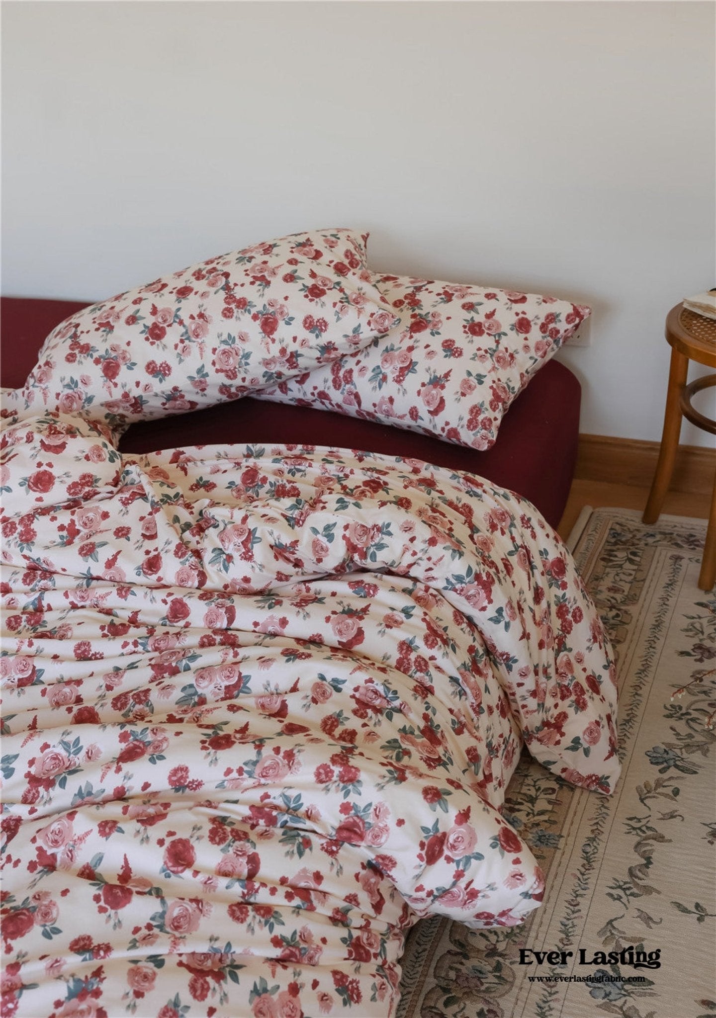 Vintage Floral Jersey Knit Bedding Set / Rust Pink