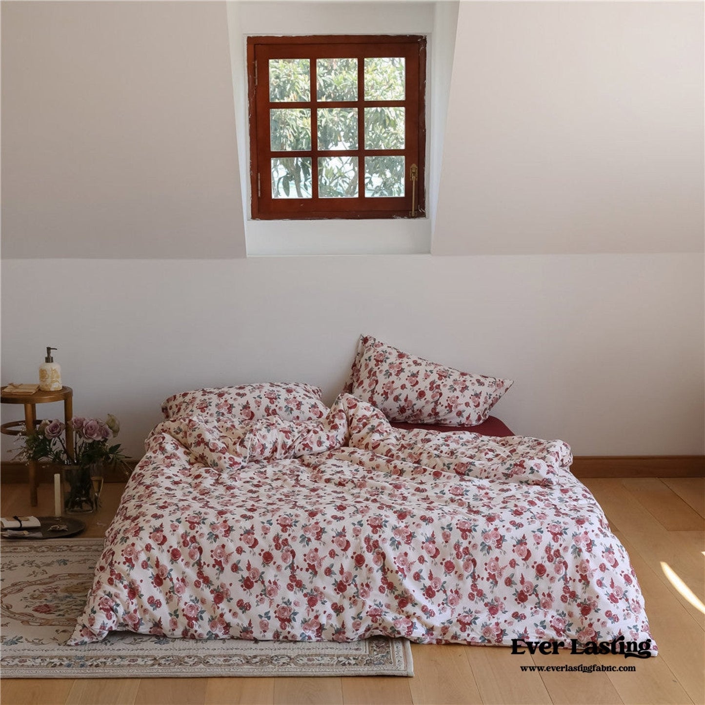 Vintage Floral Jersey Knit Bedding Set / Rust Pink