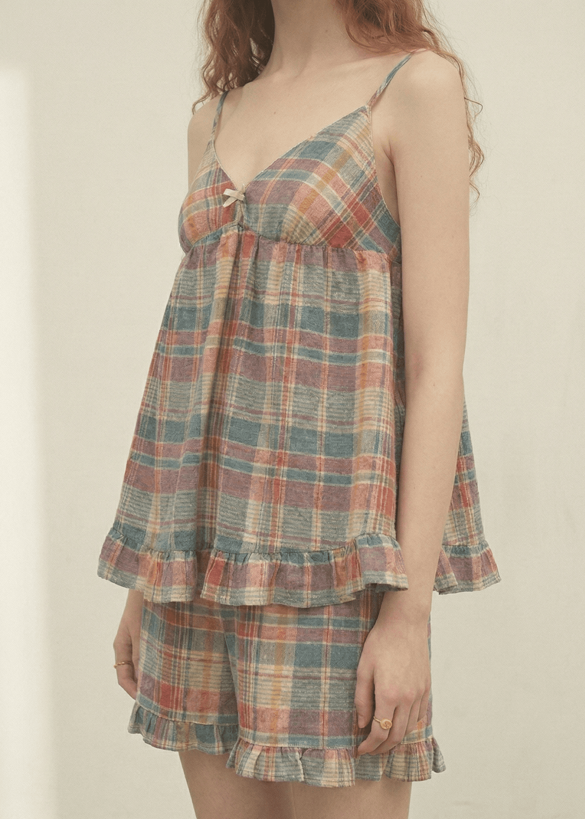 Vintage Inspired Plaid Tank Shorts Pajama Set