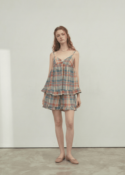 Vintage Inspired Plaid Tank Shorts Pajama Set