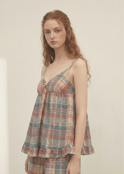 Vintage Inspired Plaid Tank Shorts Pajama Set