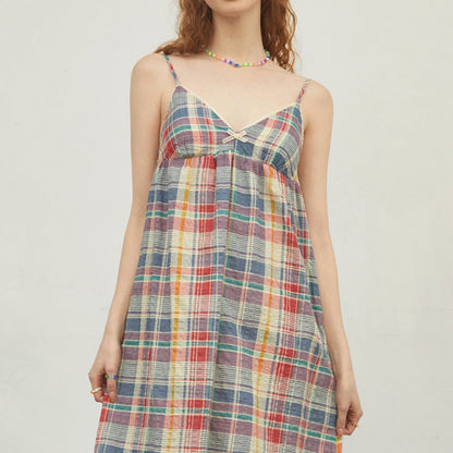 Vintage Inspired Plaid Tank Shorts Pajama Set