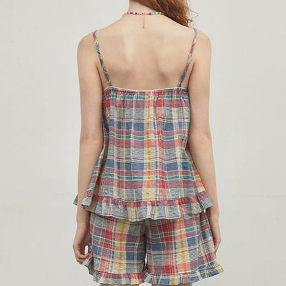 Vintage Inspired Plaid Tank Shorts Pajama Set