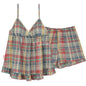 Vintage Inspired Plaid Tank Shorts Pajama Set
