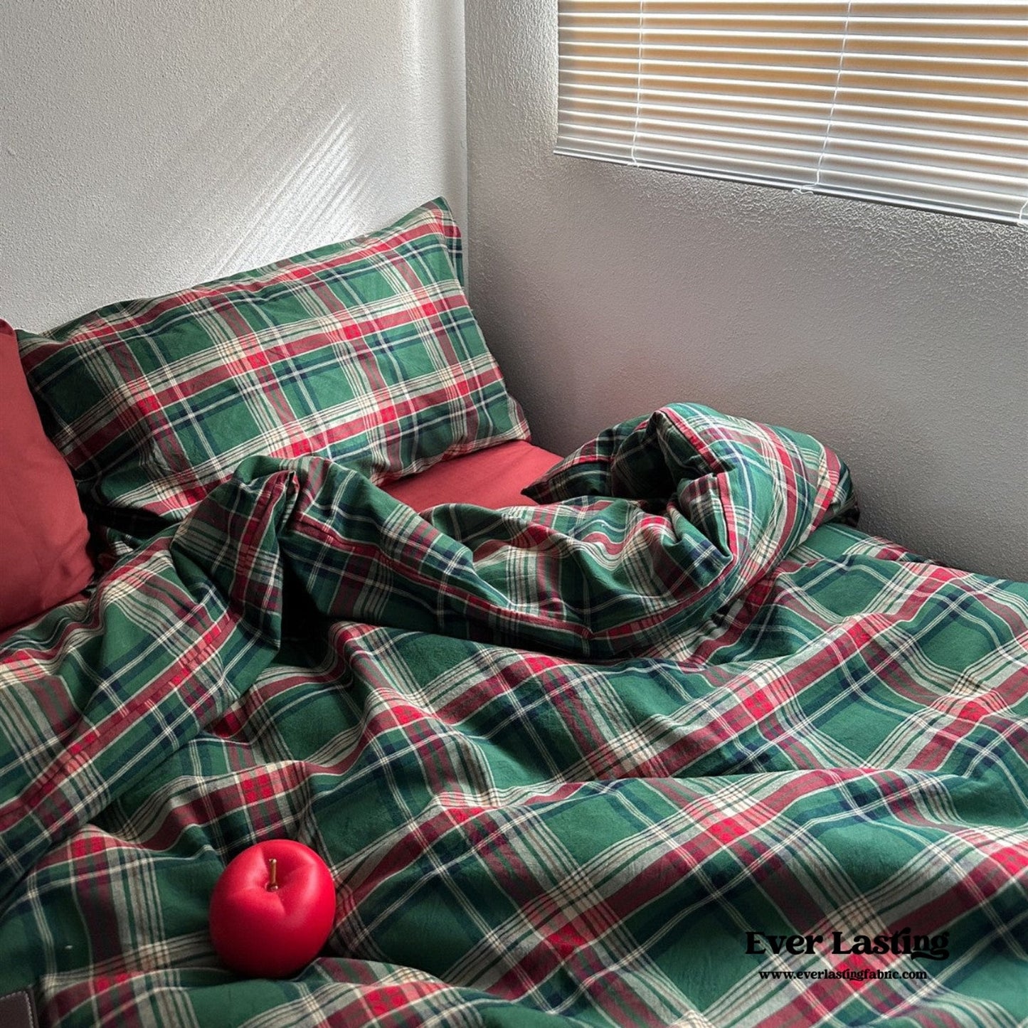 Vintage Plaid Bedding Set / Green & Brown