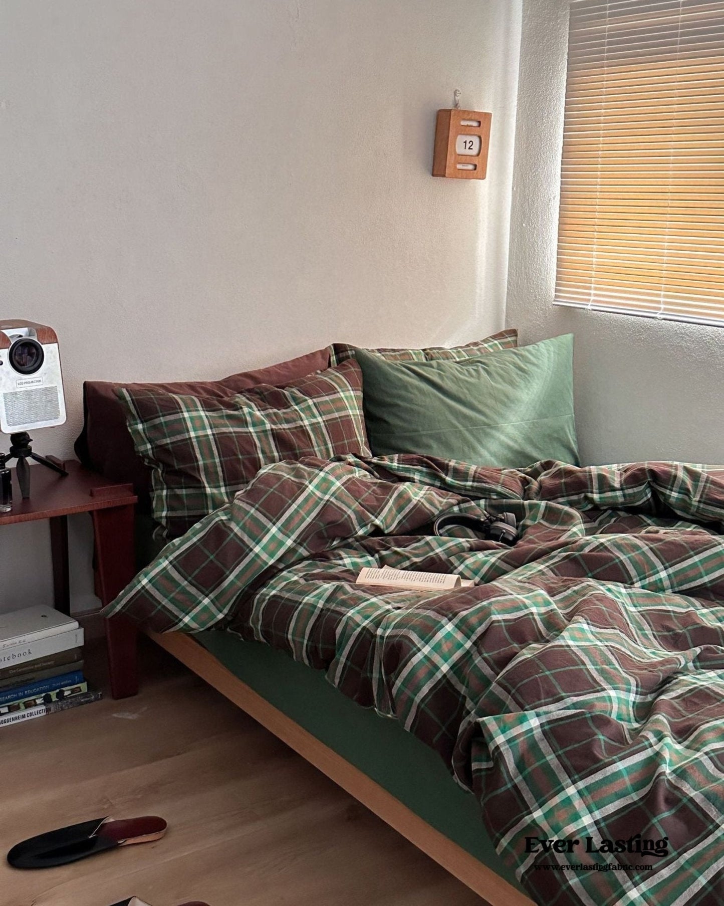 Vintage Plaid Bedding Set / Green & Brown
