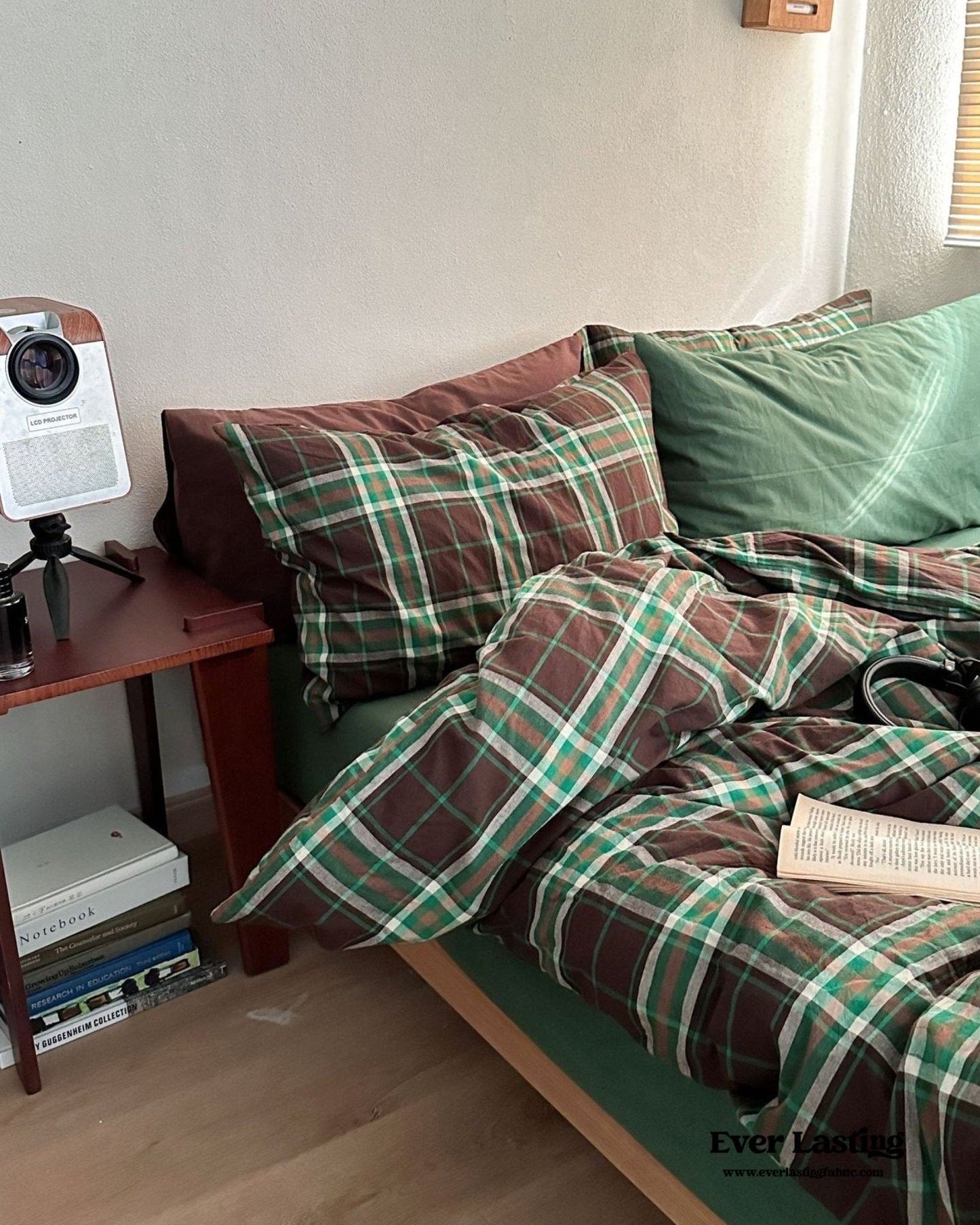 Vintage Plaid Bedding Set / Green & Brown
