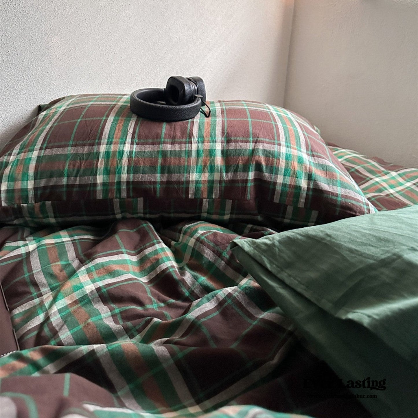 Vintage Plaid Bedding Set / Green & Brown