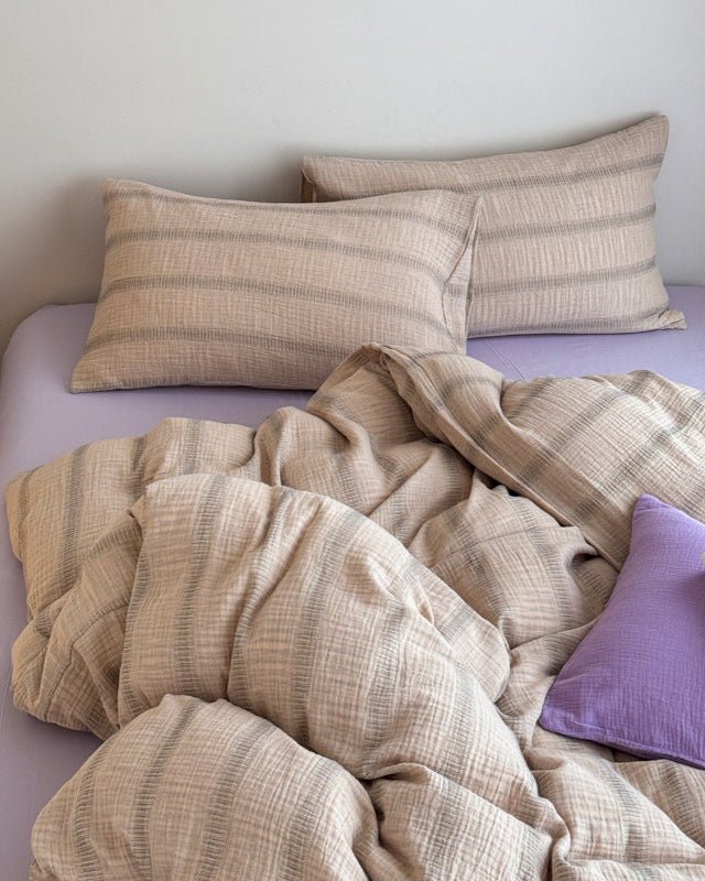 Vintage Striped Washed Cotton Bedding Set / Black & Green