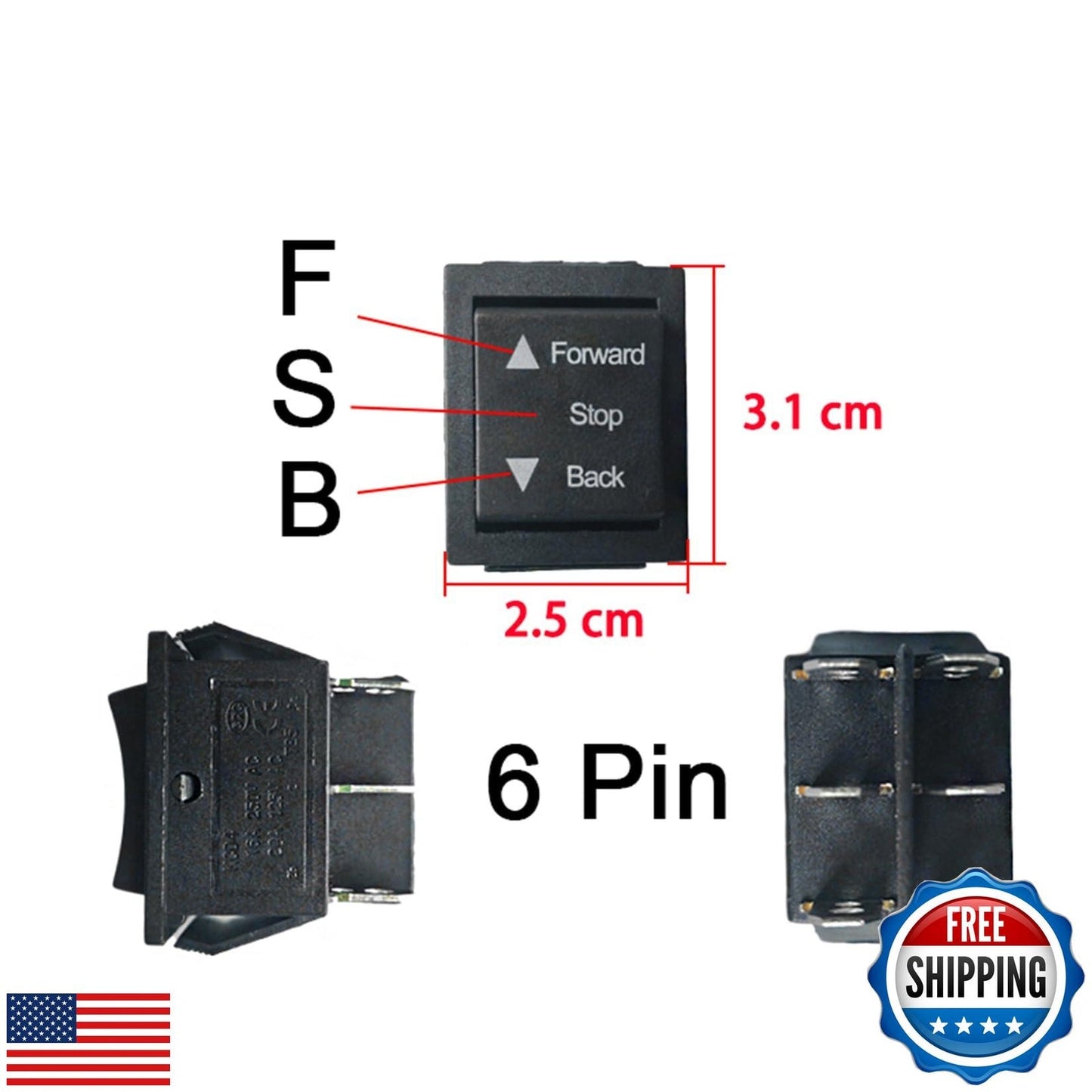 2 Pcs Universal Forward and Backward Switch for 6-24V Power Wheel Circuit