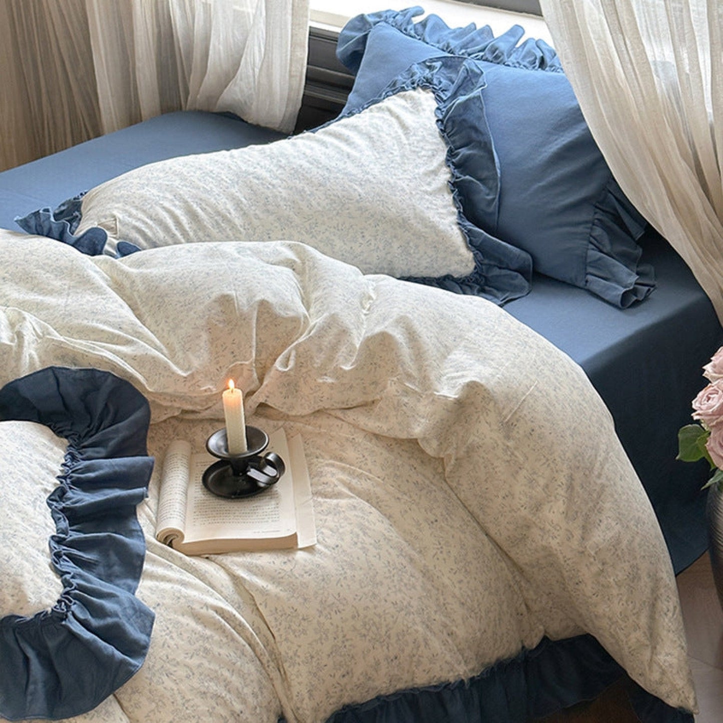 Vivienne Floral Double Gauze Bedding Set / Blush Pink