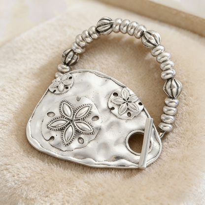 Vintage Bold Engraved Flower & Bead Bracelet