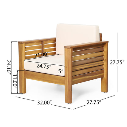 Set of 2 Outdoor Acacia Wood Club Chairs with Cushions