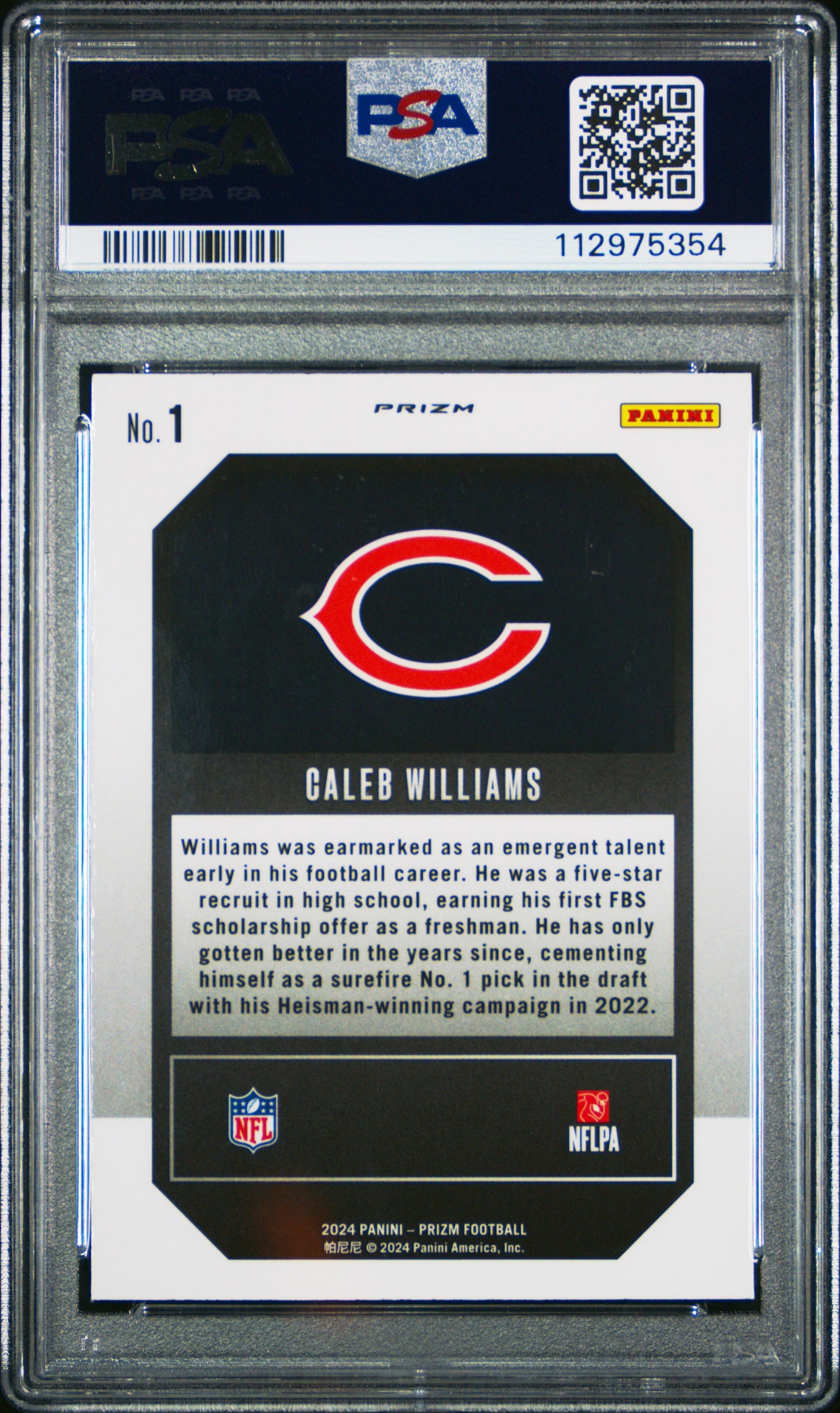 Graded 2024 Panini Prizm Caleb Williams #1 Emergent Green Prizm Rookie RC Football Card PSA 10 Gem Mint