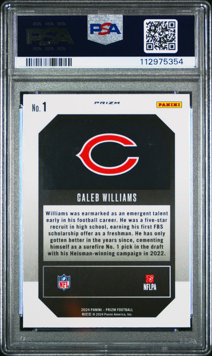 Graded 2024 Panini Prizm Caleb Williams #1 Emergent Green Prizm Rookie RC Football Card PSA 10 Gem Mint