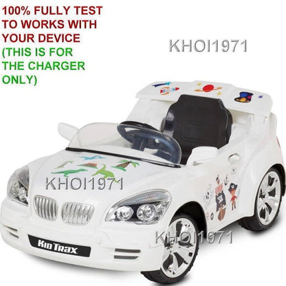 White 8V AC Wall Charger Adapter with Custom Coupe Sticker Decal for KidTrax Ride-On Car