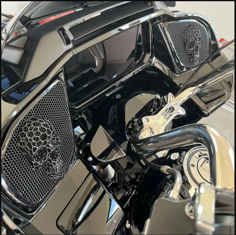 98-2024+ Road Glide 3D webbed Skull speakers grill covers set