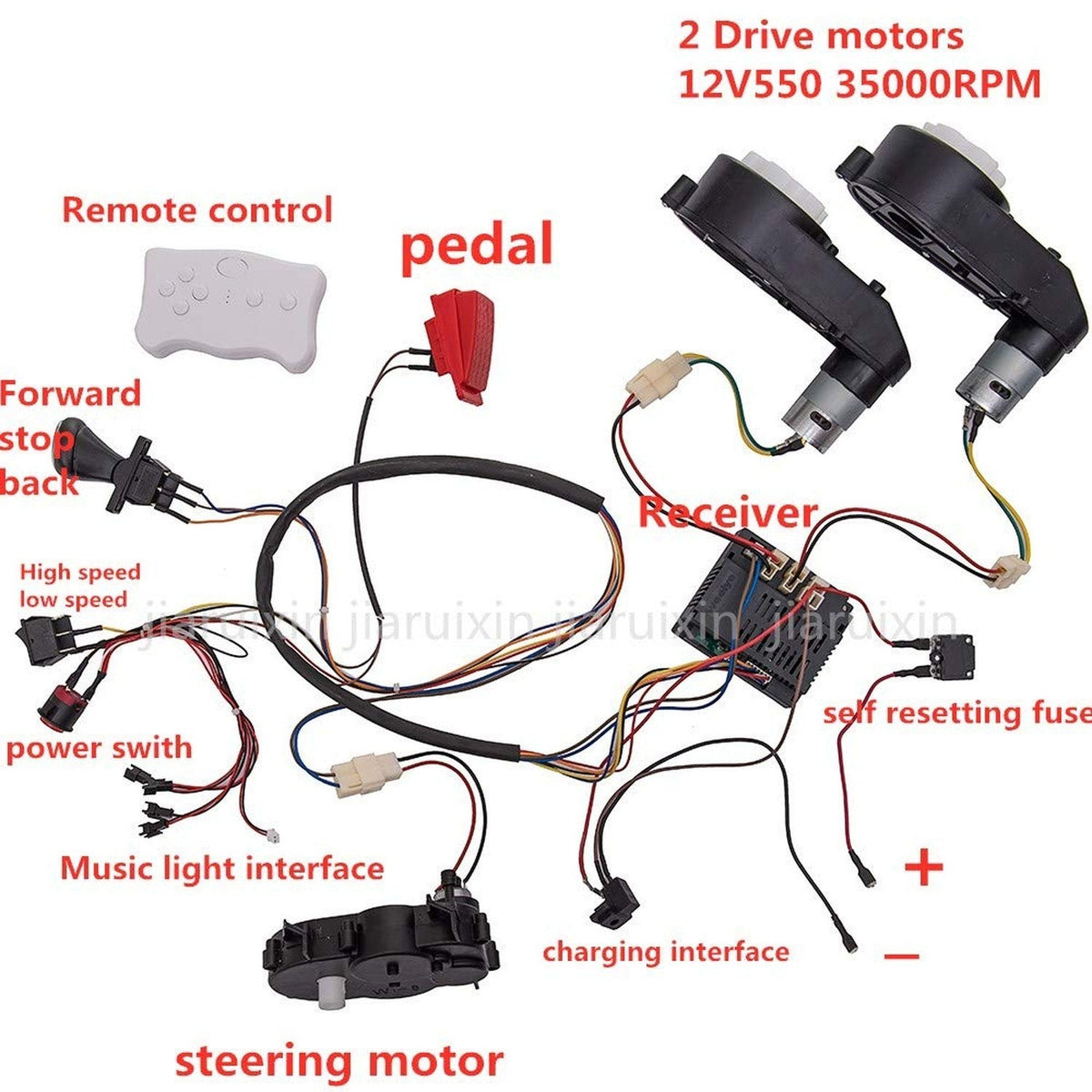 12V Kids Ride-On Car with DIY Modified Wiring and Remote Control Complete Set