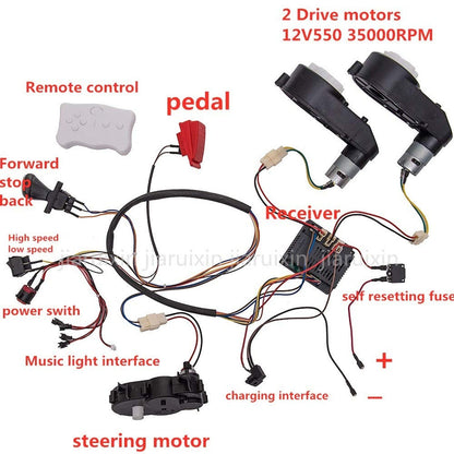 12V Kids Ride-On Car with DIY Modified Wiring and Remote Control Complete Set