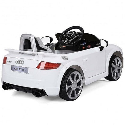 White 12V Electric Ride-On Car for Kids with Remote Control and Music Feature
