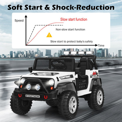 White 12V Electric Ride-On Truck for Kids with Remote Control and Lights