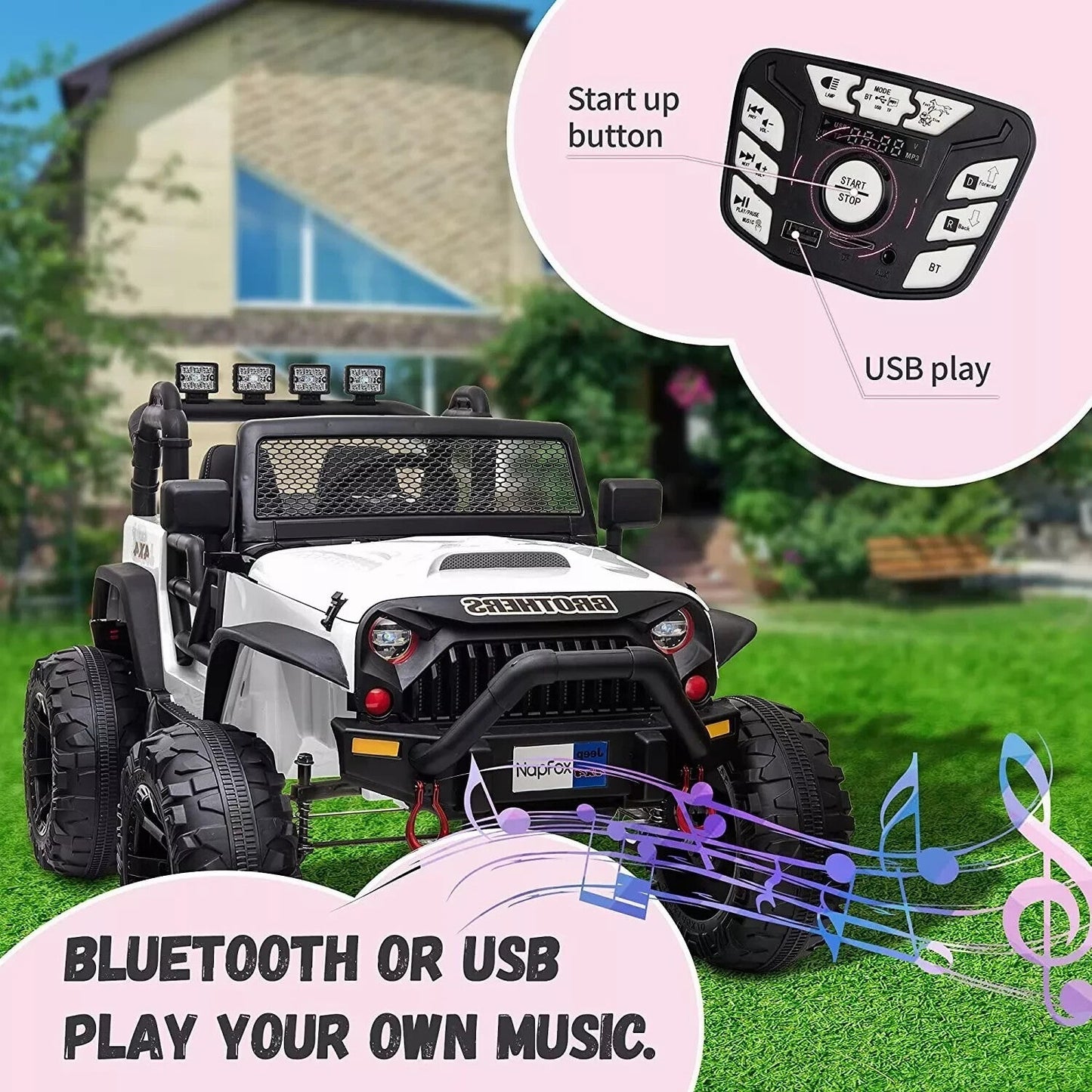48.4" Large 12V Battery-Powered Electric Ride-On Car for Kids with 2 Seats