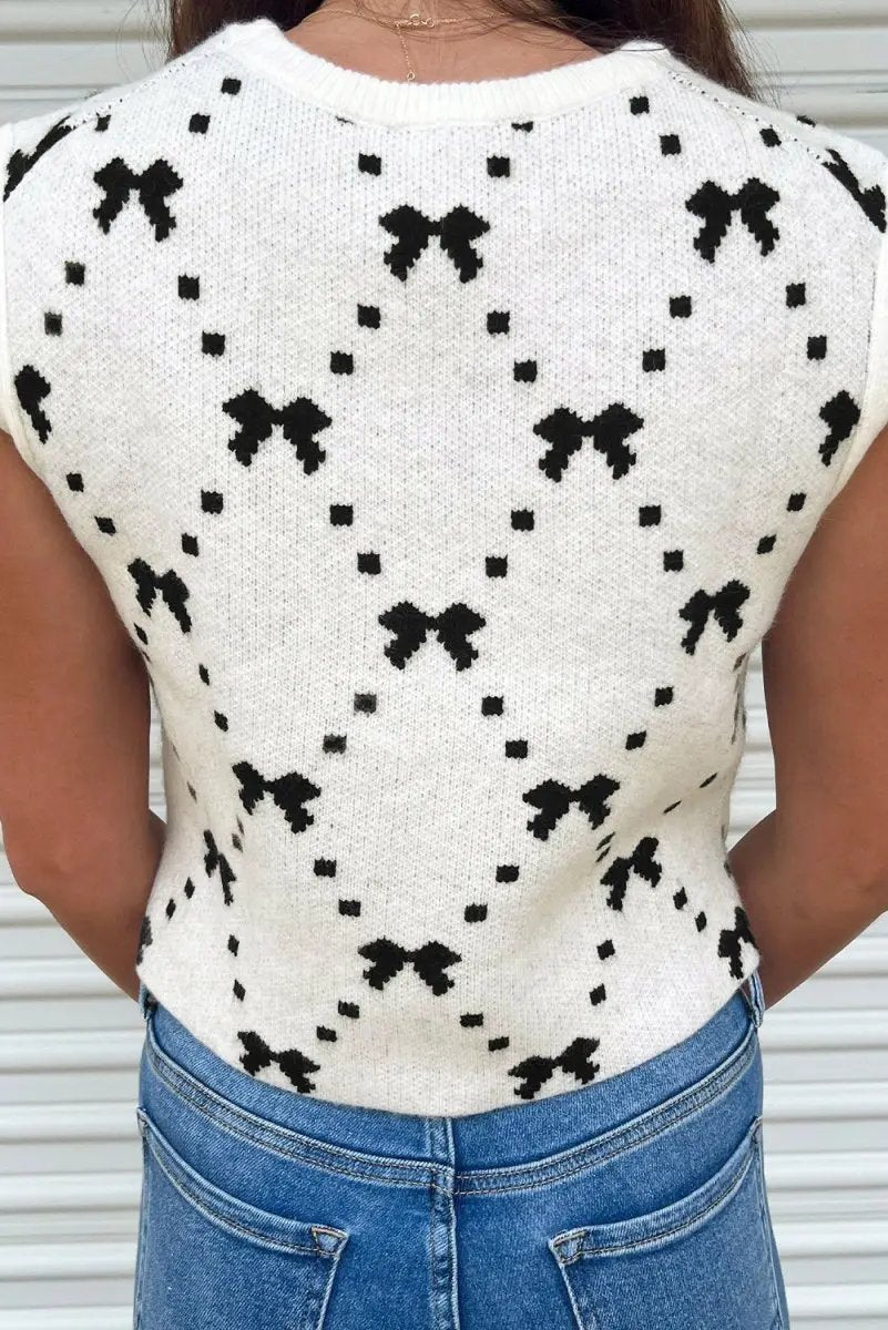 Love Salve White Bow Cropped Sweater Vest — Sleeveless Summer Top