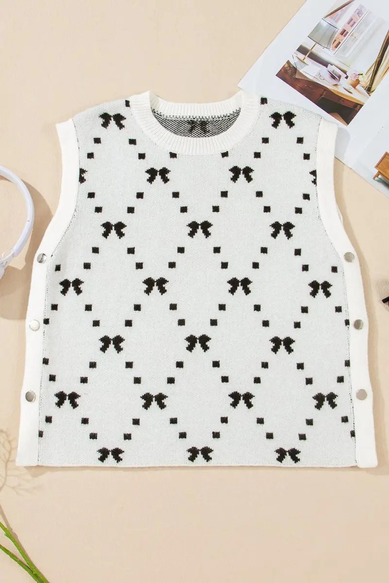Love Salve White Bow Cropped Sweater Vest — Sleeveless Summer Top