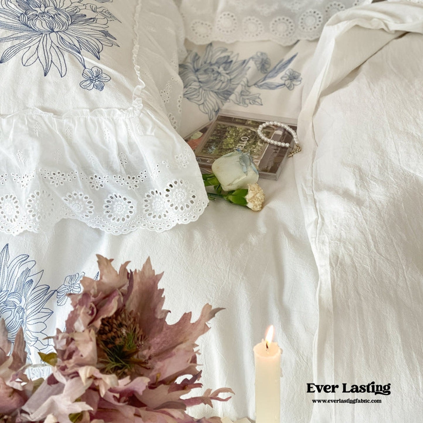 White Cottage Washed Cotton Ruffle Bedding Set