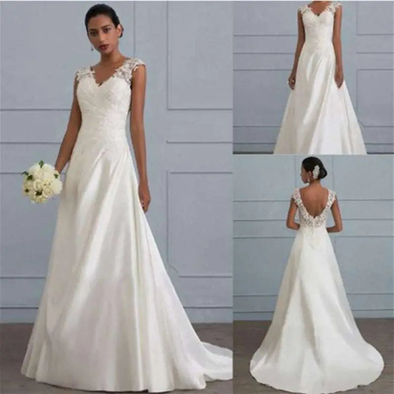 White Lace Satin A-Line Wedding Gown mso-font-pitch variable