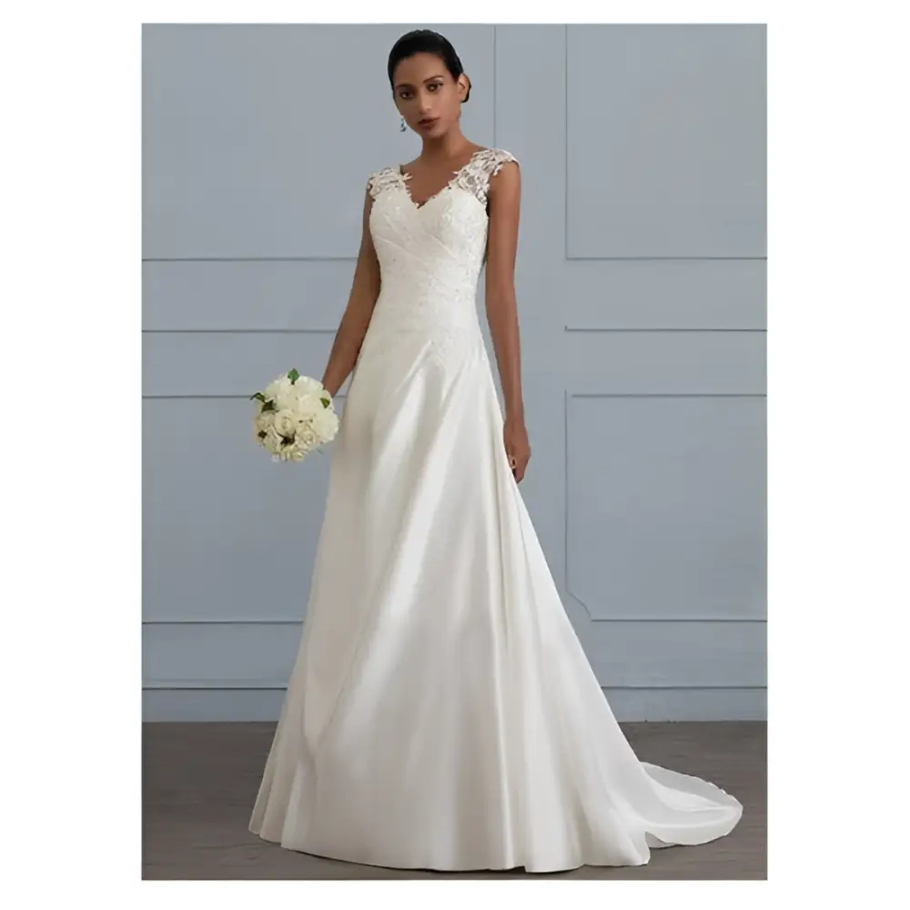 White Lace Satin A-Line Wedding Gown mso-font-pitch variable