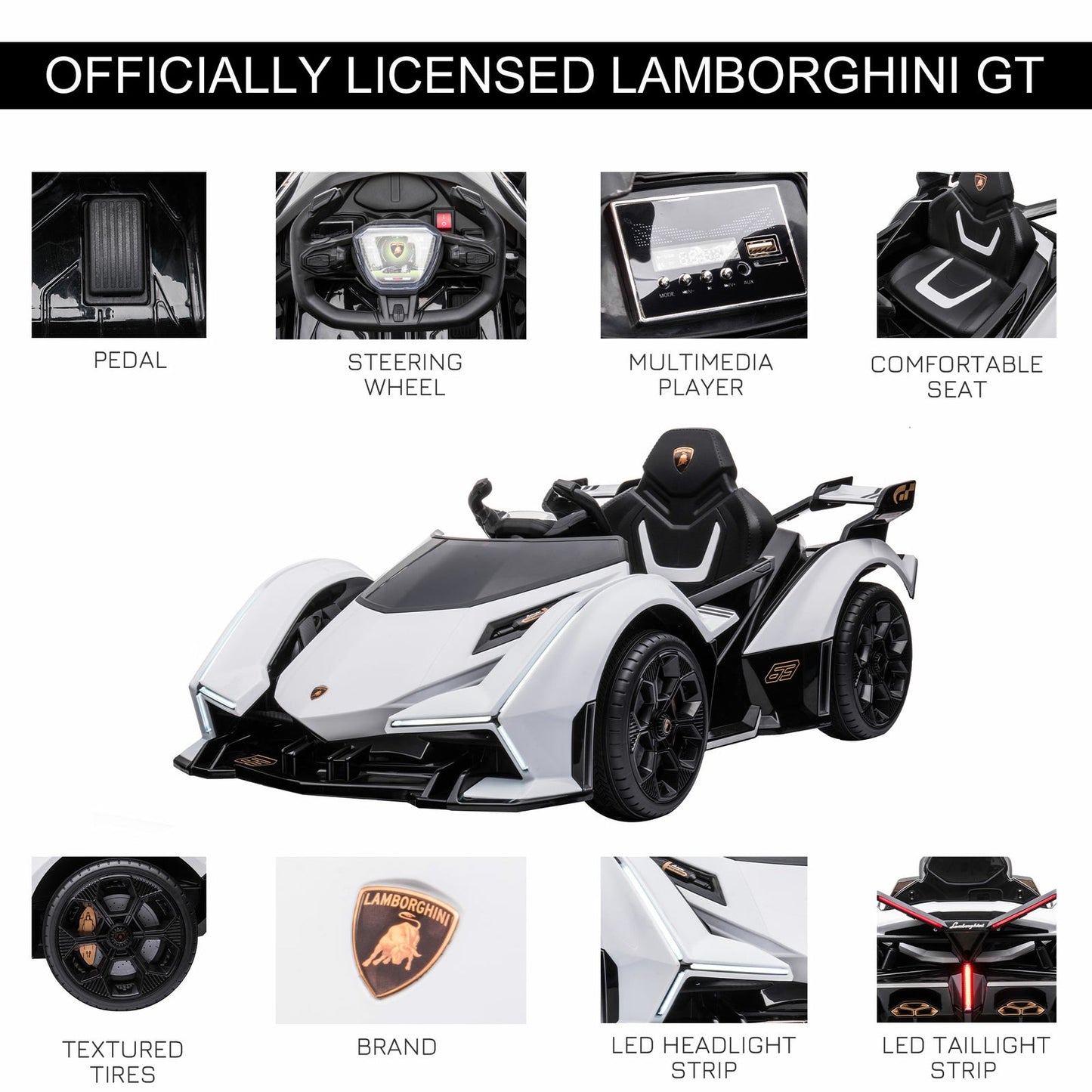 12V Kids Ride-On Sports Car Toy with Remote Control and Battery Powered Motor