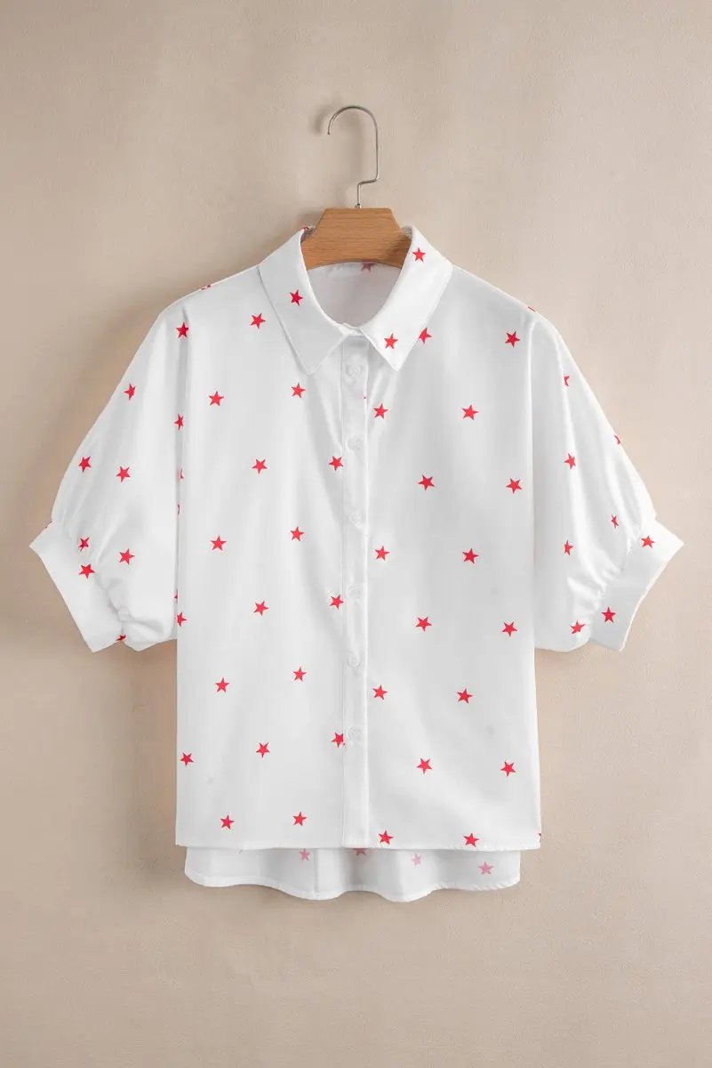 Accessories Love Salve White Star Print Shirt Women's Summer Casual Top Loose Fit