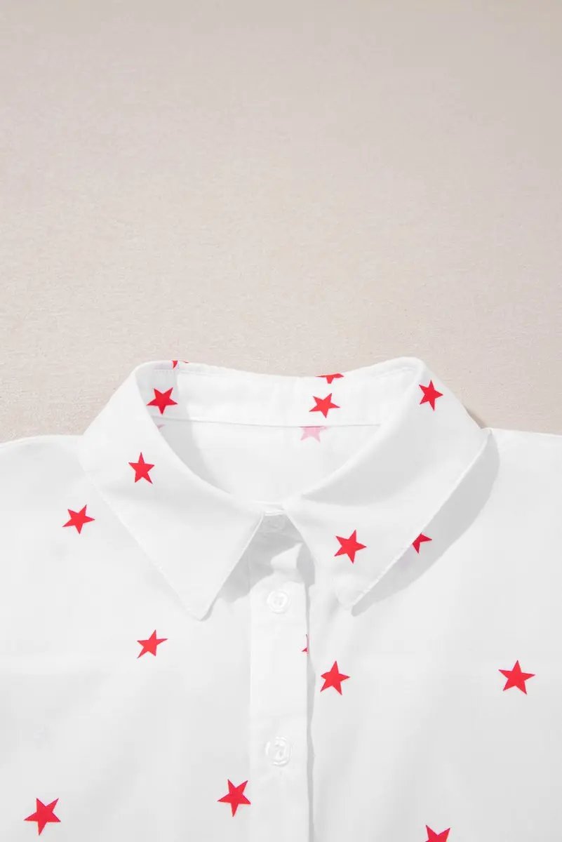 Accessories Love Salve White Star Print Shirt Women's Summer Casual Top Loose Fit