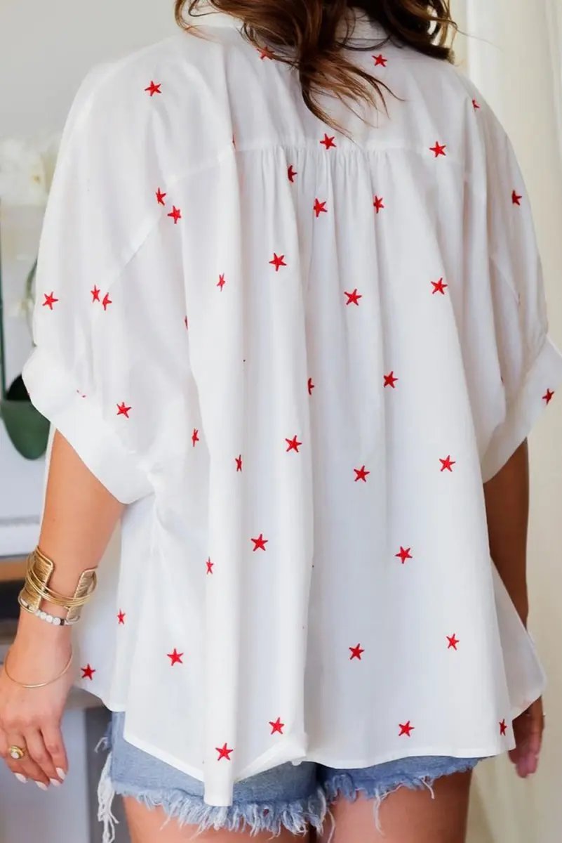 Accessories Love Salve White Star Print Shirt Women's Summer Casual Top Loose Fit