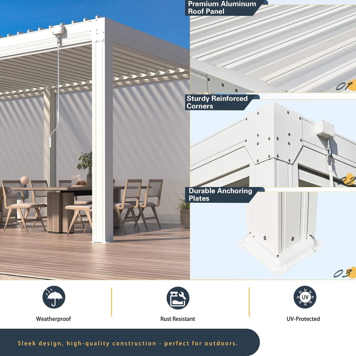 Alora Louvered Aluminum Pergola With Adjustable Roof And Pull-Down Screens (SAK46817)