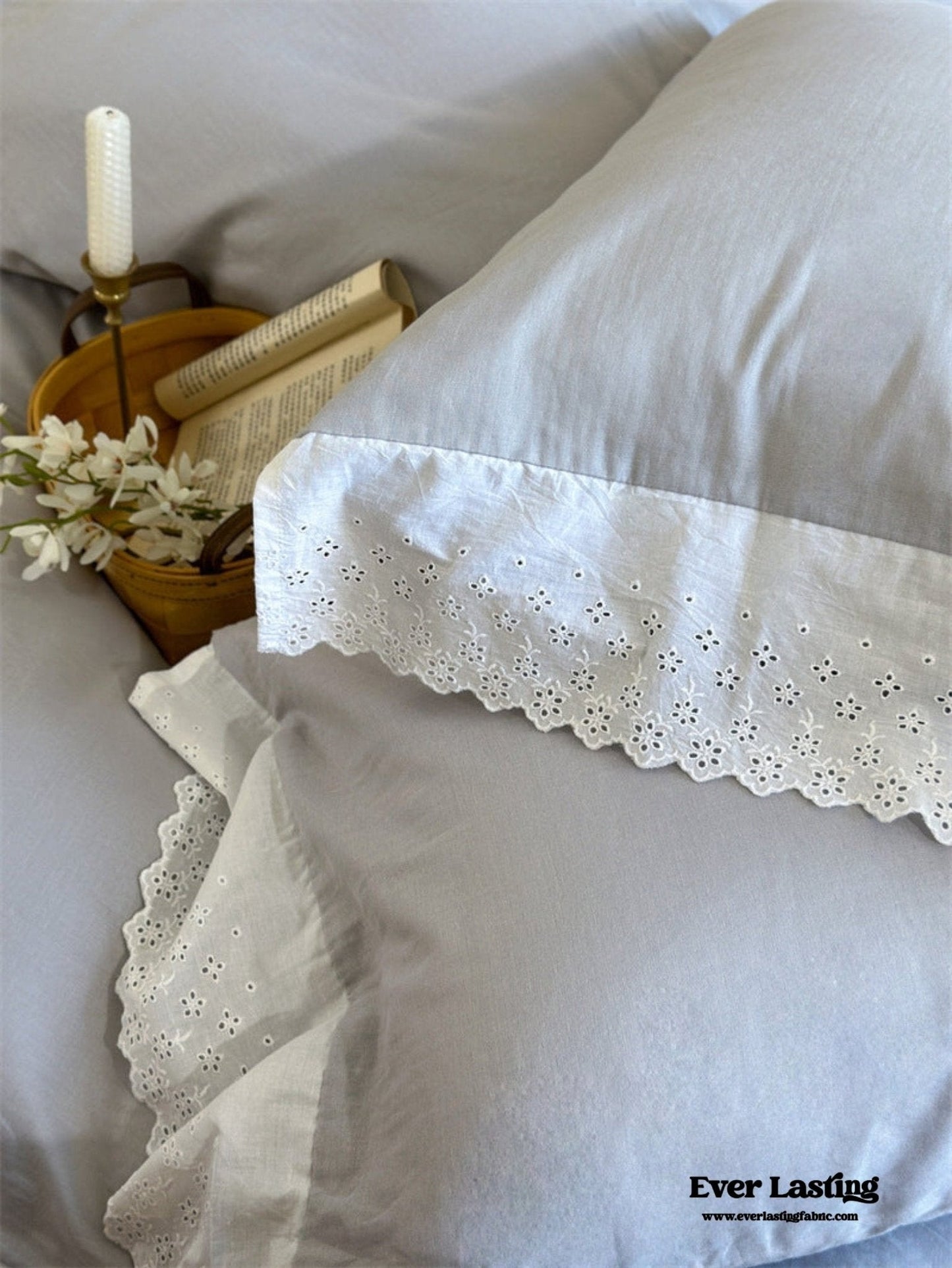 White Ruffle Lace Bedding Set / Purple