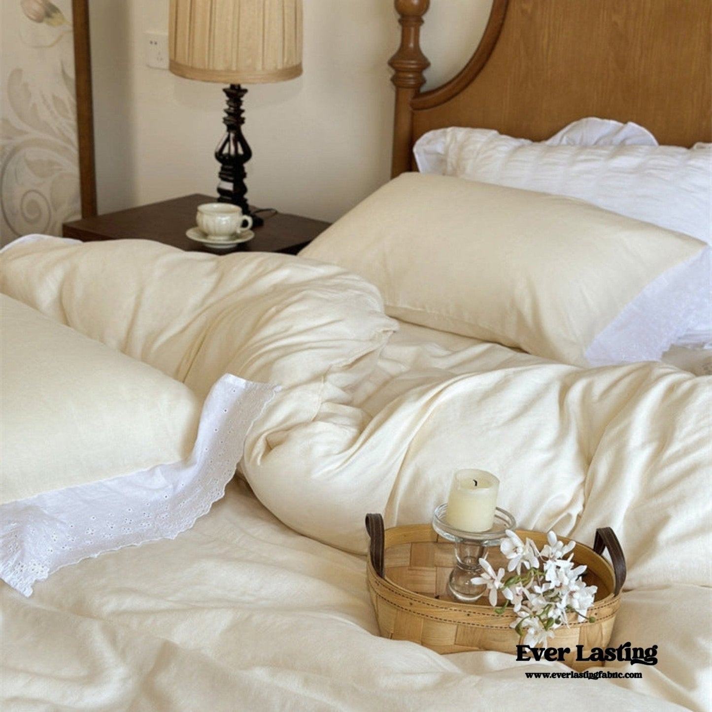 White Ruffle Lace Bedding Set / Purple