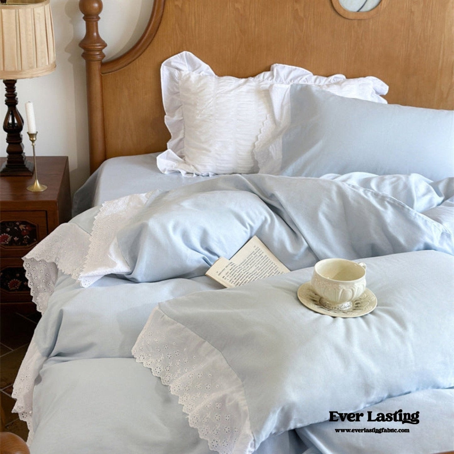 White Ruffle Lace Bedding Set / Purple