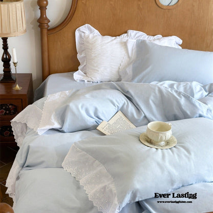 White Ruffle Lace Bedding Set / Purple