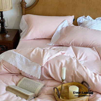 White Ruffle Lace Bedding Set / Purple