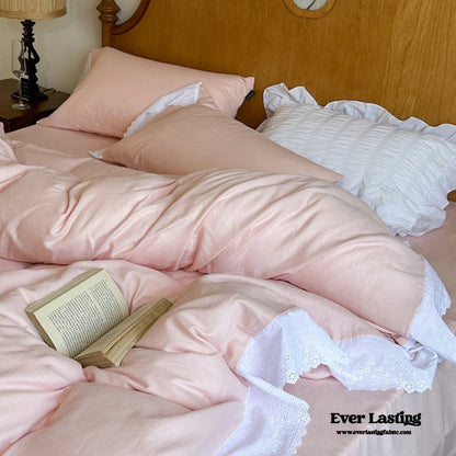 White Ruffle Lace Bedding Set / Purple