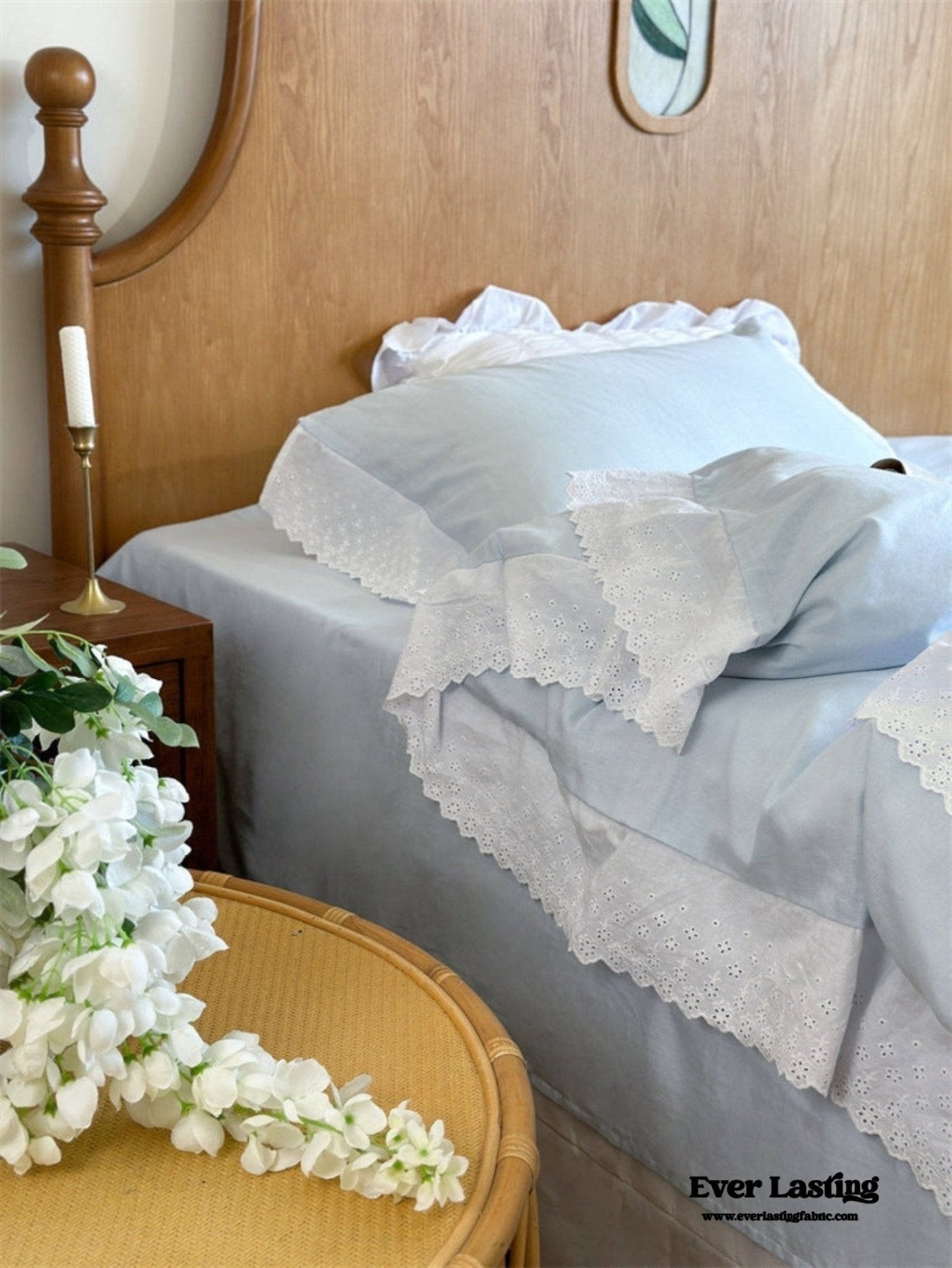 White Ruffle Lace Bedding Set / Purple