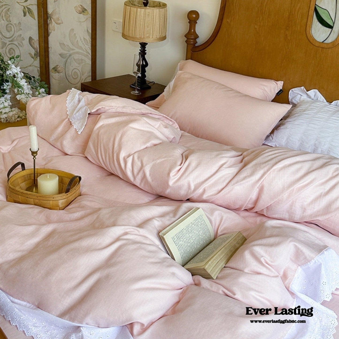 White Ruffle Lace Bedding Set / Purple