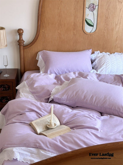 White Ruffle Lace Bedding Set / Purple